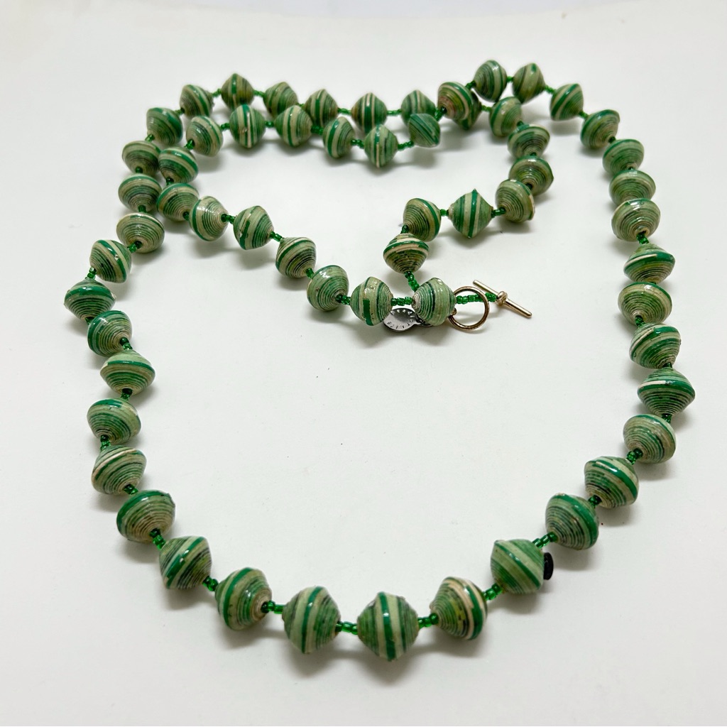 Bead For Life, Uganda, Long Green And White Beaded Necklace
